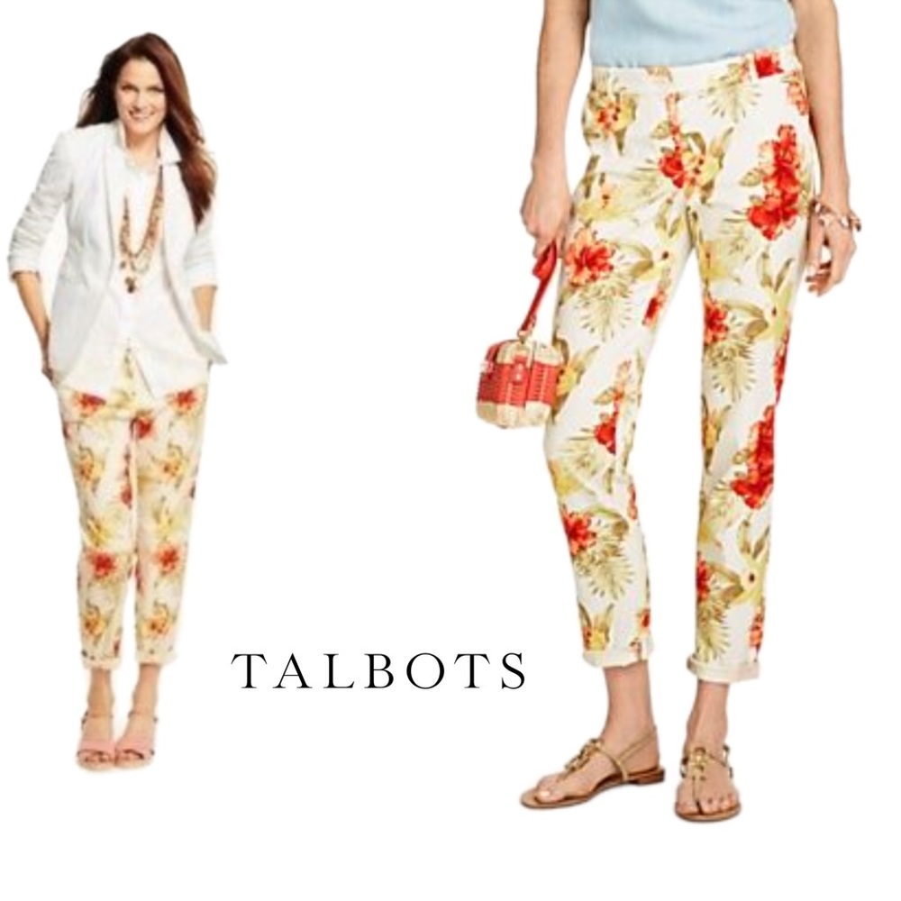 NEW Talbots Weekend Chino Floral Hibiscus Flowers Pants